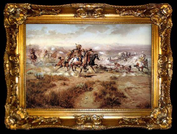 framed  unknow artist Attack on the wagon Train, ta009-2
